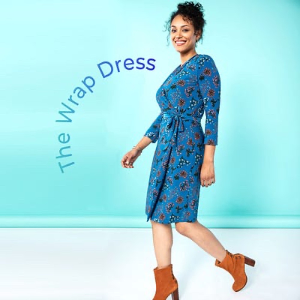 REMADE by ThredUP The Wrap Dress Blue Teal Floral Midi S